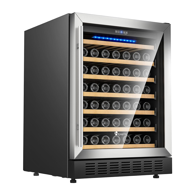 KingChii® 24 Inch 46 Bottles Wine Cooler Refrigerator Professional Compressor, Stainless Steel & Tempered Glass For Red Wine, Champagne - Built-in or Freestanding for Home, Kitchen, or Office