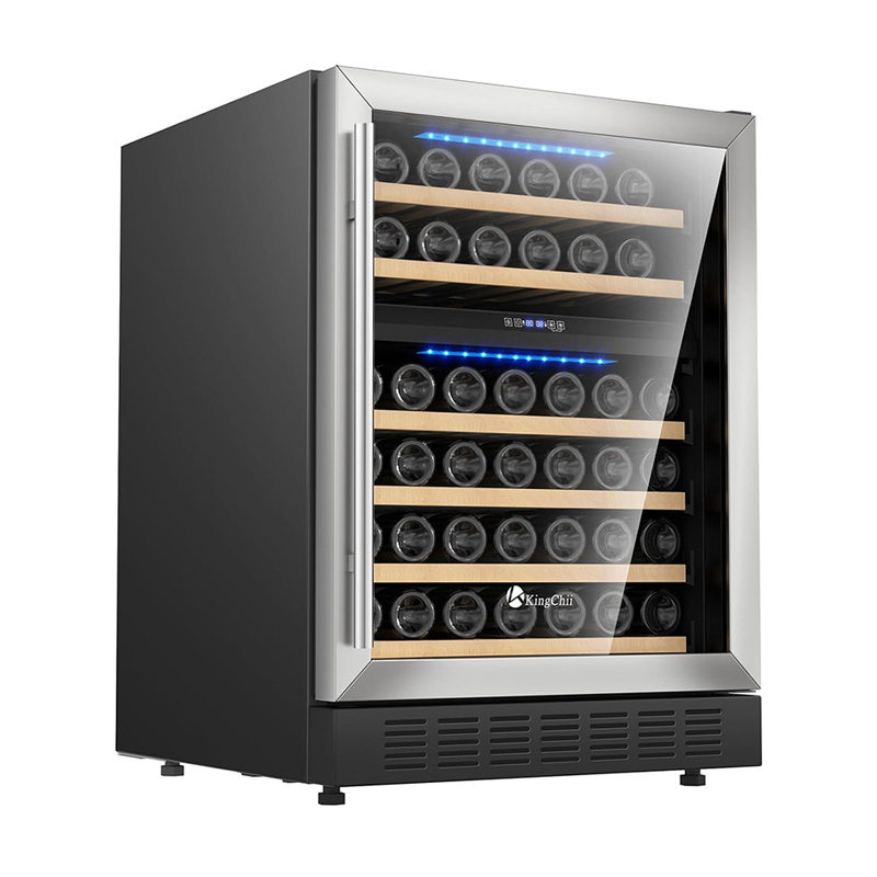 KingChii® 24 Inch 46 Bottles Dual Zone Wine Cooler Refrigerator Professional Compressor, Stainless Steel & Tempered Glass For Red Wine, Champagne - Built-in or Freestanding for Home, Kitchen, or Office