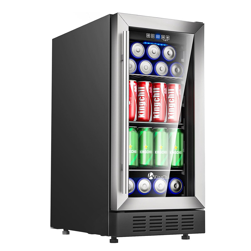 Kingchii® 15 Inch 80 Cans Beverage Refrigerator Professional Compressor, Stainless Steel & Tempered Glass For Drink Soda Wine Water - Built-in or Freestanding for Home, Kitchen, or Office