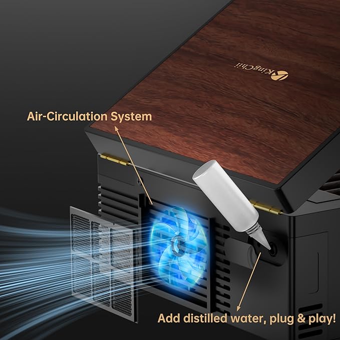 KingChii Electric Cigar Humidor Box with Semiconductor Chip Constant Temperature (64°F-74°F) & Humidity (65%-75%), with Spanish Cedar Wood, Type C & Plug Cable, Gifts for Men (25-50 Cigars)